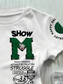 SHEIN 少女休闲简约紧身圆领短袖高腰露脐常规T恤，经典酷炫街头印花，适合秋冬季作为内搭穿着 - 彩色 - 查看 5