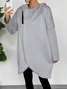 EMERY ROSE Women's Mature Casual Symmetrical Zipper Gray Everyday Sweatshirt - Grey - View 3