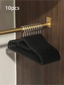 SHEIN 1pc/10pcs/20pcs Black, White, Pink, Gray Plush Clothes Hanger For Home Use, With No Trace, Anti Shoulder Corner, Anti Slip, Unable To Lift Bags, Clothes Drying Support, Organizer, Dry And Wet Dual-Use