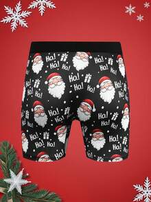 Notgurli Christmas Funny Print Cartoon Quirky Santa Claus, Gift Box, Candy Cane, Bells, Snowflakes, Snowman, Family Party Men's Mid-Rise Boxer Briefs - Multicolor - View 2