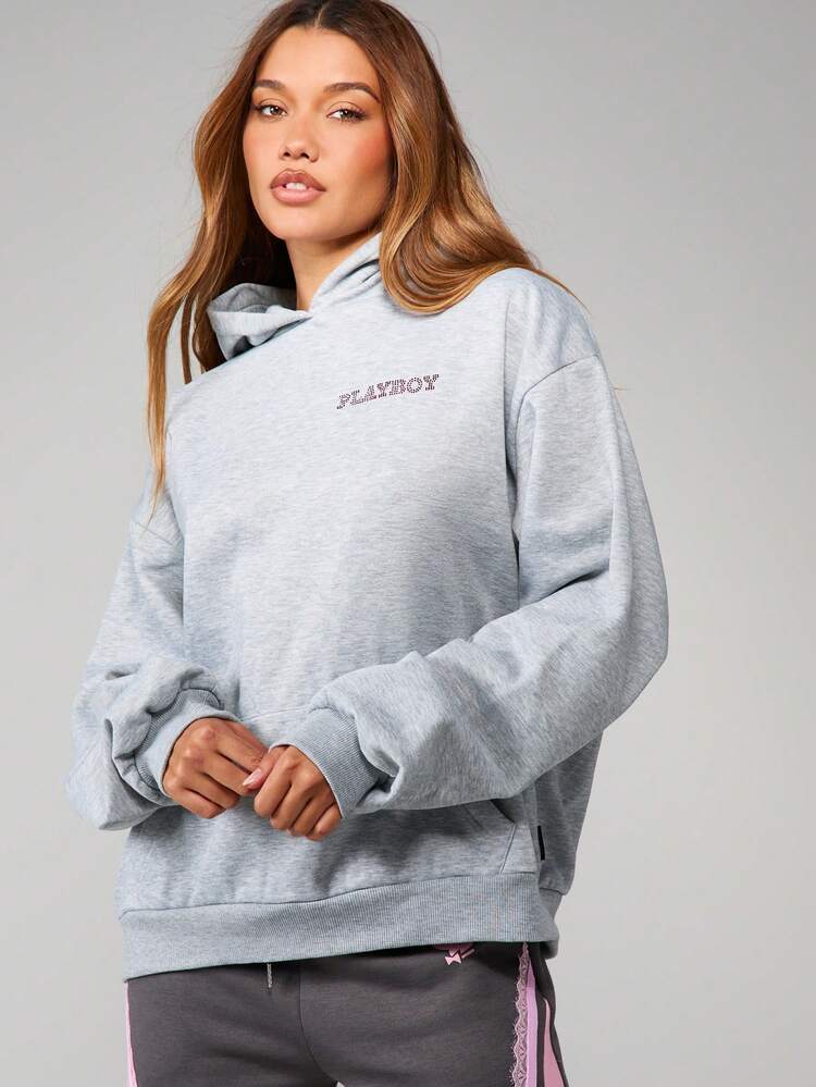 Missguided x Playboy Oversized Diamante Embellished Pullover Hoodie Sweatshirt For Casual Comfort And Streetwear Fashion Style
