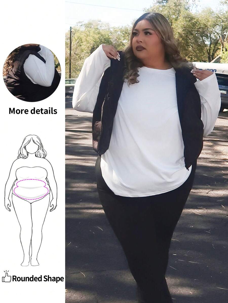 Enliva Plus Zip  Vest Coat, For Winter Fall Autumn, For Apple Rounded Body Shape - Black - View 1
