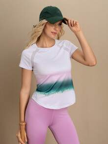 Cheerettes Damska koszulka sportowa z krótkim rękawem i nadrukiem tie-dye w stylu raglan - Wielokolorowe - Zobacz 4