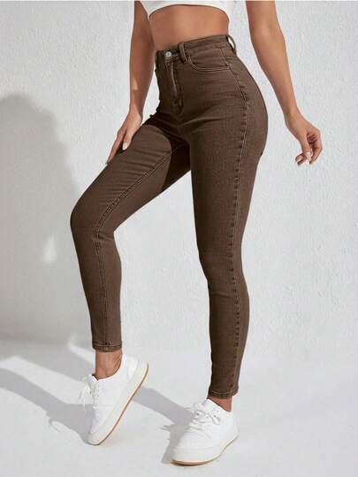 SHEIN SXY Women's Casual Streetwear Pocket Skinny Jeans,Fall,Fall Clothes For Women,Women's Winter Clothes