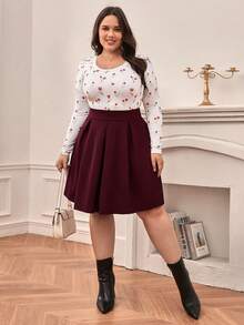 SHEIN Frenchy Falda A-Line de unicolor casual para mujer de talla grande - Rosa Roja - Ver 4