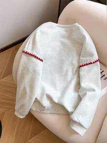 Franclia 女装卫衣/字母图案印花/休闲简约时尚撞色蕾丝卫衣/时尚卫衣/靓丽卫衣/女装宽松休闲圆领上衣/秋冬 - 彩色 - 查看 2