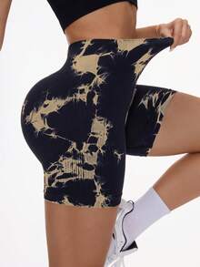 Easithlete Fashionable Tie-Dye Print Seamless Sports Shorts - Multicolor - View 2
