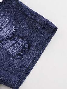 SHEIN 纹理T恤搭配牛仔印花短裤和渔夫帽，打造男婴休闲街头时尚造型 - 寶藍色 - 查看 6