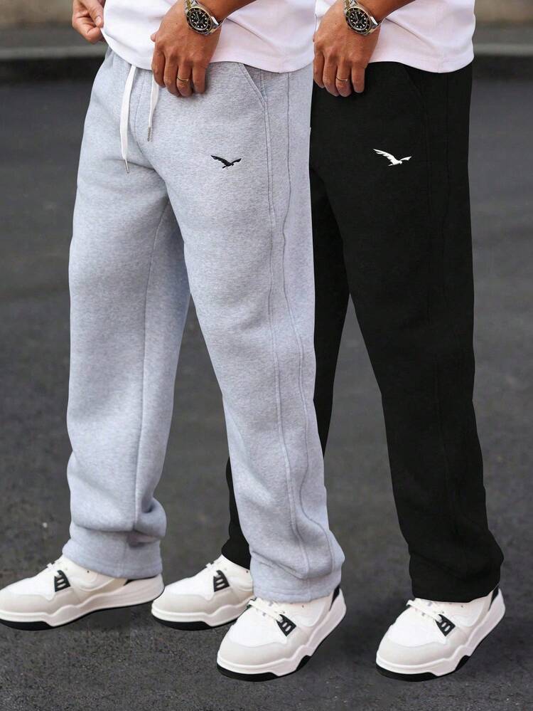 Manfinity Homme Plus Size Men's Eagle Embroidery Drawstring Waist Pockets Casual Sweatpants Men S Track Pants Men S Sweats Pro Club Sweat Pants Street Wear Pants - Multicolor - View 1