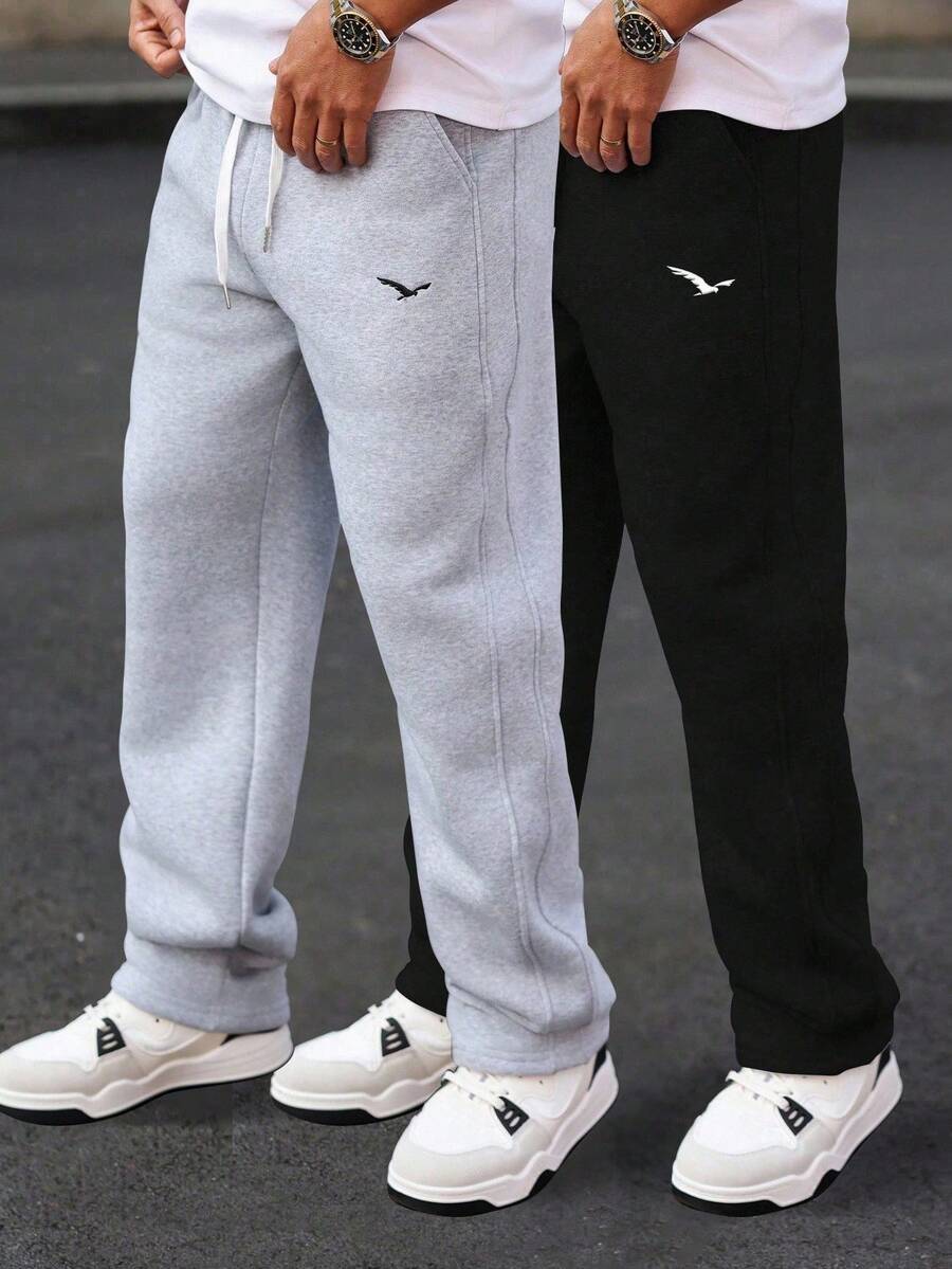 Manfinity Homme Plus Size Men's Eagle Embroidery Drawstring Waist Pockets Casual Sweatpants Men S Track Pants Men S Sweats Pro Club Sweat Pants Street Wear Pants - Multicolor - View 1