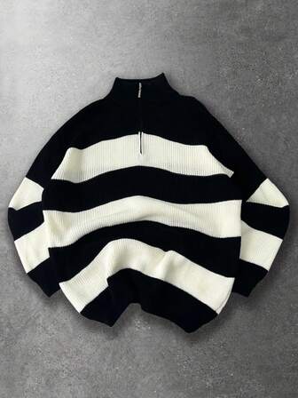 Pull tricoté casual pour homme avec petit col montant, mode rétro