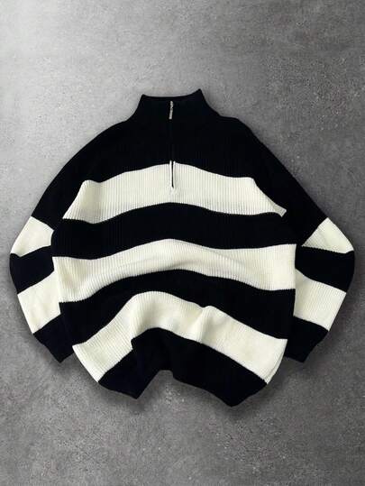 Maglione casual da uomo in maglia con piccolo collo alla coreana, di stile retrò