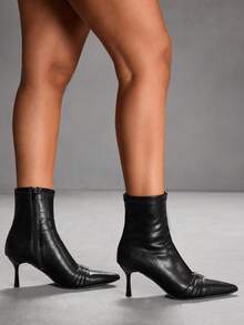 CUCCOO SZL Women's Pointed Toe Side Zipper Design Fashionable Versatile High Heel Ankle Boots For Christmas - Black - View 3