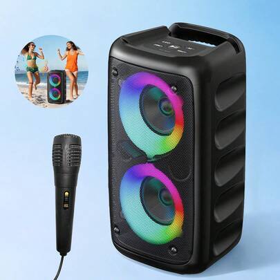 Teckwe Loa không dây Boombox với âm trầm sâu, loa siêu trầm âm thanh nổi di động lớn có đèn LED trình diễn cho tiệc tùng, ngoài trời, cắm trại, tiệc disco