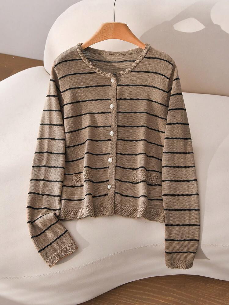 Women's Casual Commuter Striped Cardigan, Autumn
