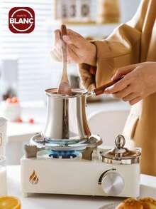 Stainless Steel Wood Handle Coffee Pot, Milk Pot, Outdoor Tea Kettle With Lid, Chocolate Melting Cup, Spill-Proof Mouth Coffee Pot, Tea Pot - Silver - View 3