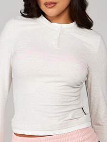 Missguided x Playboy Bunny Logo Long Sleeve Crew Neck Casual Comfort Top With Pink Print Detail Cozy Winter Pullover - Grey - View 4