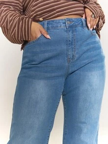 MUSERA 加大码弹力喇叭牛仔裤，日常穿着显瘦，适合秋季、夜间派对等场合。 - 藍色 - 查看 5