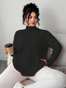 Elenzga Women's Casual Loose Fit Turtleneck Long Sleeve Plus Size Sweater, Suitable For Autumn/Winter Outerwear - Black - View 4