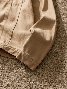 SWAVVY Men's Casual Contrast Color Collar Denim Jacket, Autumn - Khaki - View 5