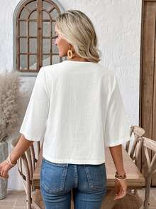 EMERY ROSE Blusa casual de unicolor para vacaciones - Blanco - Ver 2