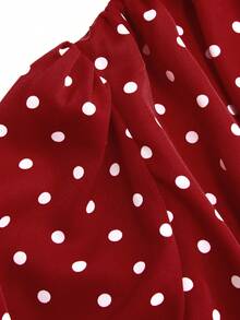 SHEIN Clasi 优雅灯笼袖V领系腰A字喇叭下摆大码女式连衣裙 - 紅色 - 查看 5