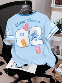 SHEIN X Care Bears Women's Casual Numeric & Bear Print Round Neck Short Sleeve T-Shirt, Summer
