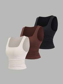 Sweetra Set de 3 camisetas sin mangas ajustadas y casuales para mujer, versátiles para uso diario y para capas