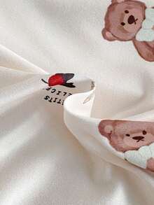 Girls' Cute Cartoon Bear Print Splice Lace Trim Loose Comfortable Long Sleeve Maxi Nightgown Dress Loungewear Little Girl Night Gown Pajamas Dress Girls Pajama Gown Kids Nightgown - Apricot - View 4