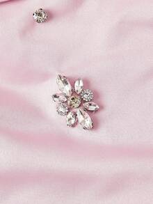 SHEIN MOD Váy ngắn màu hồng thanh lịch đính đá Rhinestone - Hồng - Xem 4