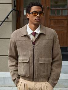 SWAVVY Áo khoác nam đa năng, đơn giản, phong cách thành thị, áo sơ mi dài tay cổ điển, phong cách học thuật, vintage, màu đất, áo khoác nam dáng ngắn, bộ sưu tập mùa thu, màu nâu. - Nhiều màu - Xem 6