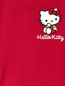 HELLO KITTY AND FRIENDS | SHEIN Áo thun nữ tay ngắn cổ tròn in họa tiết hoạt hình màu đỏ thoải mái, phù hợp cho mùa hè - Đỏ - Xem 5