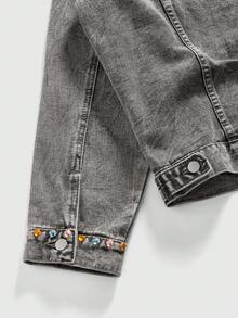 ROMWE MEN Street Life Áo khoác denim đính đá mài xước thời trang nam - Xám - Xem 4