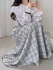 FRIFUL 女士休闲格子印花系带连衣裙 夏季女装 - 白色 - 查看 7