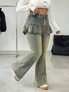 Rivivi Plus Size Women Denim High Waist Flared Skirt Pants, Fashionable And Slimming  Jeans Y2k - Blue - View 5