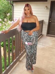 Enliva Damen Lässig Bandeau Top in Unifarbe in Große Größen - Schwarz - Übersicht 5