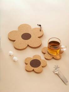 1pc  Soft Wooden Heat Abnormal Shape Resistant Insulation Mat Creative Flower Design Potholder Hot Pad For Dining Table Kitchen Decor Valentine's Day Wedding Anniversary Christmas Thanksgiving Housewarming Gift Home Organization Storage