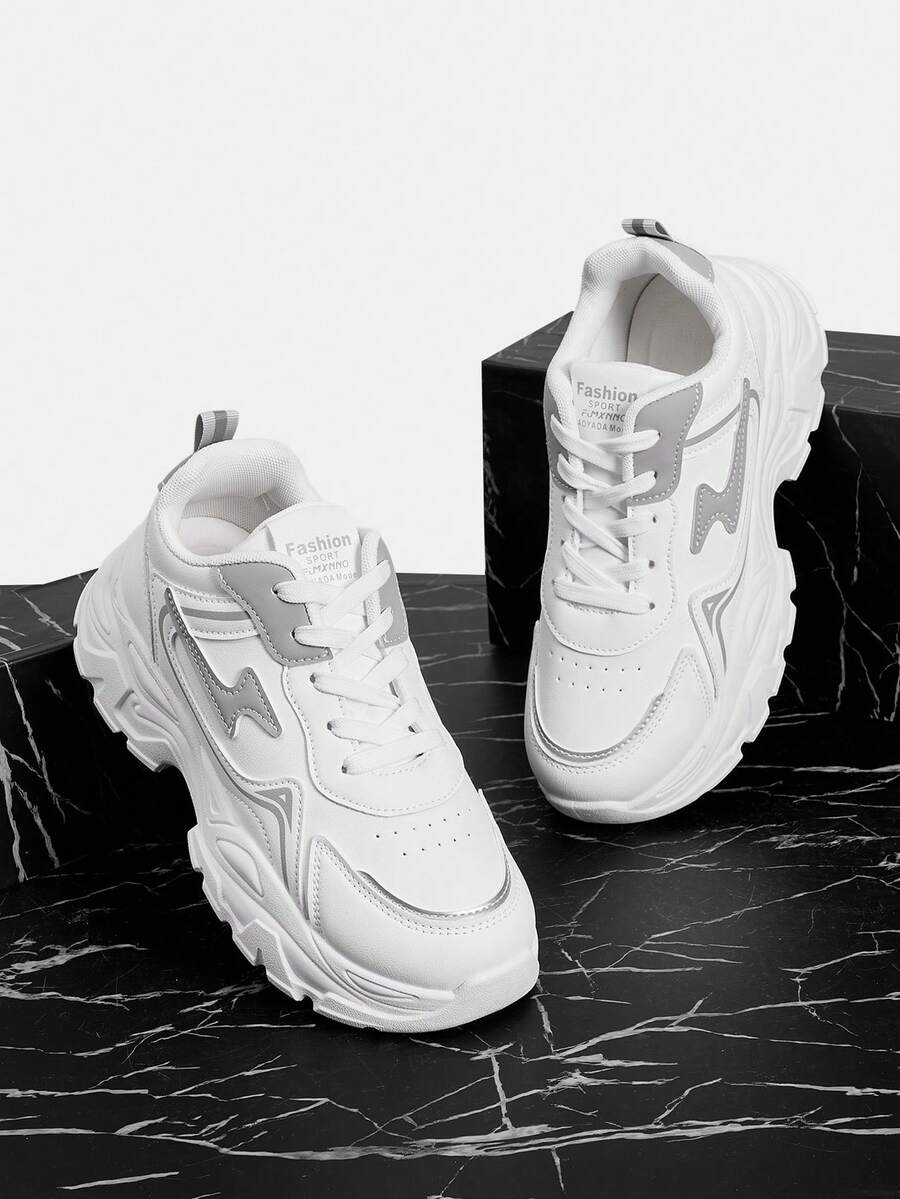 Vate Casual Comfortable Lace-Up Women Wedge Sneakers - White - View 1