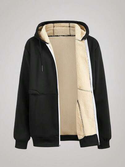 Officeau 男士加厚抓绒拉链连帽卫衣，休闲百搭针织外套，适合秋冬季节，Old Money品牌。