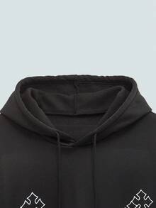 Modcrash 男士休闲十字印花宽松连帽卫衣，秋冬款 - 黑色 - 查看 3