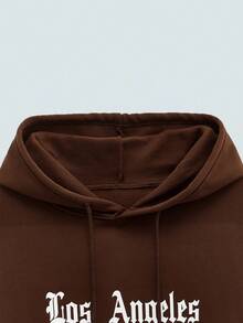 Modcrash 男士洛杉矶字母口袋连帽卫衣，秋冬新品 - 棕色 - 查看 3