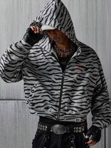 NEON BLANC Men's Cropped Cardigan Sweatshirt Zebra Print Casual Sweatshirt Jacket - Multicolor - View 3