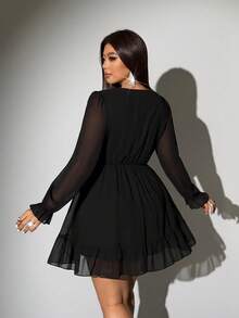 Viva Relle Plus-Size Women's New Year Deep V-Neck A-Line Chiffon Party Dress Fall - Black - View 7