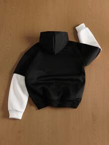 TOKVUE Sudadera con capucha holgada de bloques de color 2 en 1 con cordón, sudadera con capucha negra y blanca, sudaderas con capucha para hombres Y2K, sudaderas casuales para hombres, para otoño - Negro - Ver 2