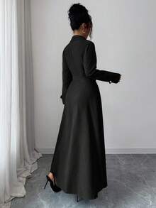 Elenzga 两件套麂皮吊带连衣裙和收腰外套，卡其色，修身收腰，优雅百搭，适合工作和约会 - 黑色 - 查看 2