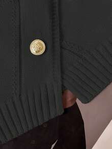 GlowEve 女士蓝色毛衣，新款秋冬金属纽扣不对称开襟羊毛衫，百搭通勤风格