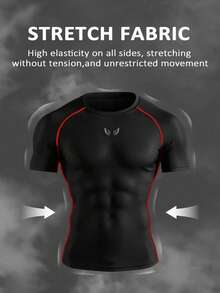 Manfinity Sport Corelite 男士翅膀印花插肩短袖运动T恤 紧身衣 - 黑色 - 查看 4