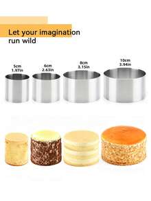 4pcs Stainless Steel Mousse Rings DIY Mousse Round Stainless Steel Mini Cake Tart Rings Round Tiramisu Mafen Moulds Kitchen Pastry Baking Tools Dessert Mousse Moulds - Silver - View 2