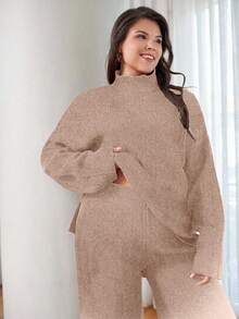 EURMUSE SUÉTER CASUAL DE CUELLO ALTO TALLA PLUS - Rosa coral - Ver 6