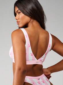 Missguided x Playboy 柔软舒适的兔子印花文胸，适合日常穿着 - 粉色 - 查看 2